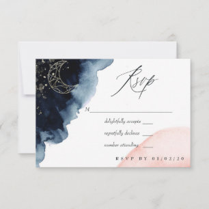 Cartons Réponse Mariage aquarelle bleu marine et blush