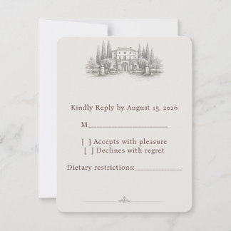 Cartons Réponse Mariage aquarelle de villa italienne élégante