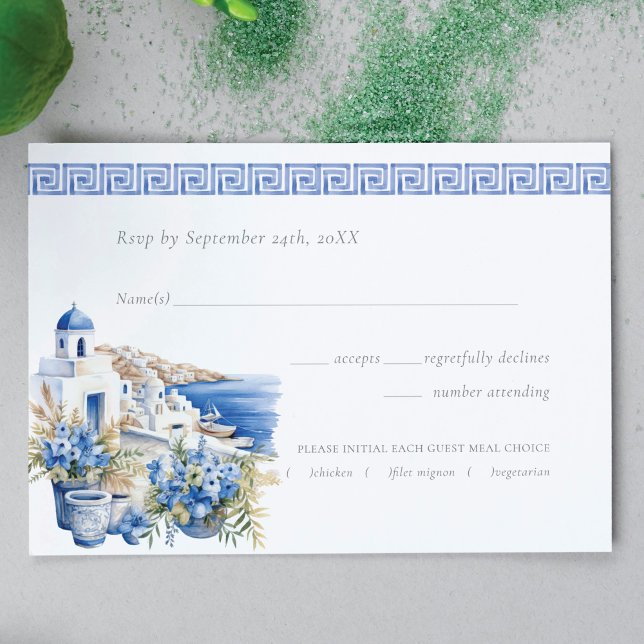 Cartons Réponse Mariage aquarelle Santorini (Créateur téléchargé)