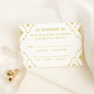 Cartons Réponse Mariage Art Déco Élégant en Or Blanc