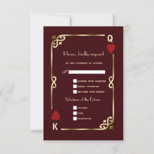 Cartons Réponse Mariage Art Déco Glam Casino Or Bourgogne Profond