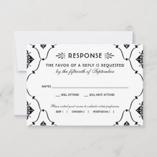 Cartons Réponse Mariage Art Déco Noir Blanc Vintage
