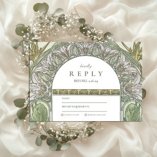 Cartons Réponse Mariage Art Nouveau à l'arche de feuille d'olive