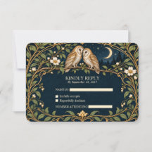 Mariage Art Nouveau Chouette Navy Or Clair de Lune