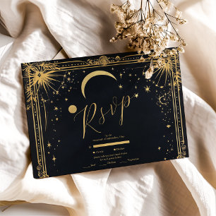 Cartons Réponse Mariage Astronomie Soleil Lune Or Noir Céleste