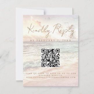 Cartons Réponse Mariage au coucher de soleil sur la plage Scan Cod