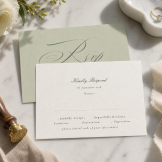 Cartons Réponse Mariage au pistachio vert manuscrit