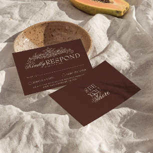 Cartons Réponse Mariage au style Ancien Argent chocolat brun