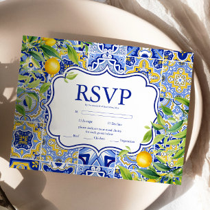 Cartons Réponse Mariage aux citrons et carreaux bleus