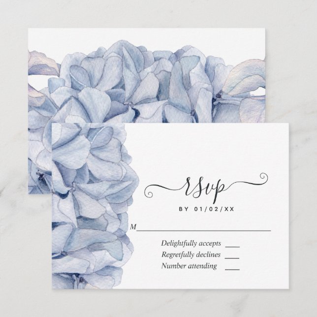 Cartons Réponse Mariage aux Hortensias Bleus (Devant / Derrière)