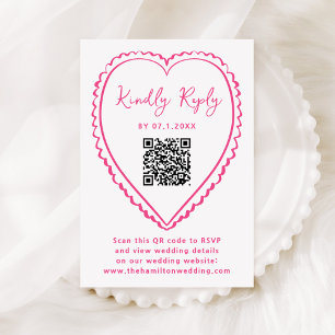 Cartons Réponse Mariage avec code QR en forme de cœur rose fantais