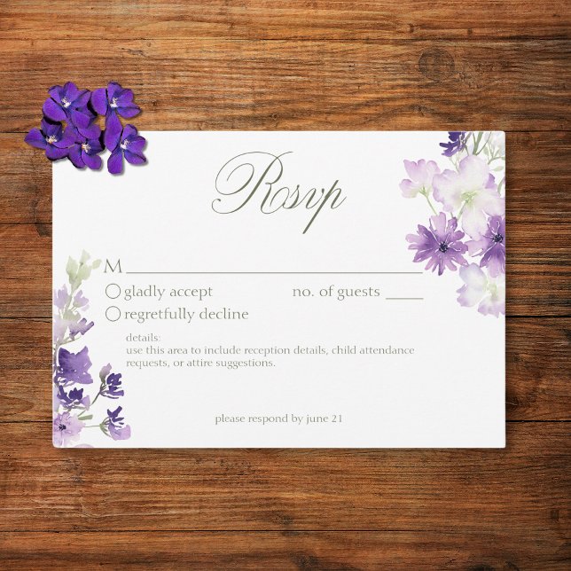 Cartons Réponse Mariage blanc Fleur sauvage Boho violet (Créateur téléchargé)