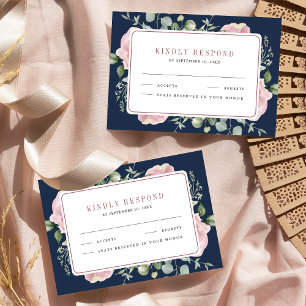 Cartons Réponse Mariage bleu bleu bleu marine rose pâle