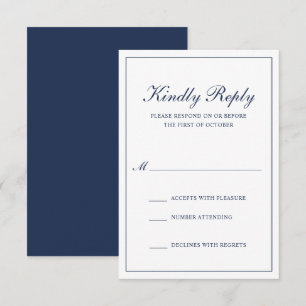 Cartons Réponse Mariage bleu de marine classique élégant