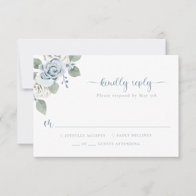Cartons Réponse Mariage bleu Dusty (Devant)