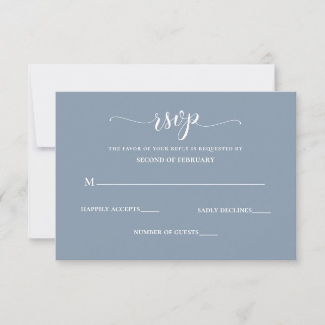 Cartons Réponse Mariage bleu Dusty simple et moderne (Devant)