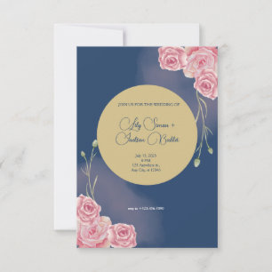 Cartons Réponse Mariage bleu et rose pâle de la marine romantique