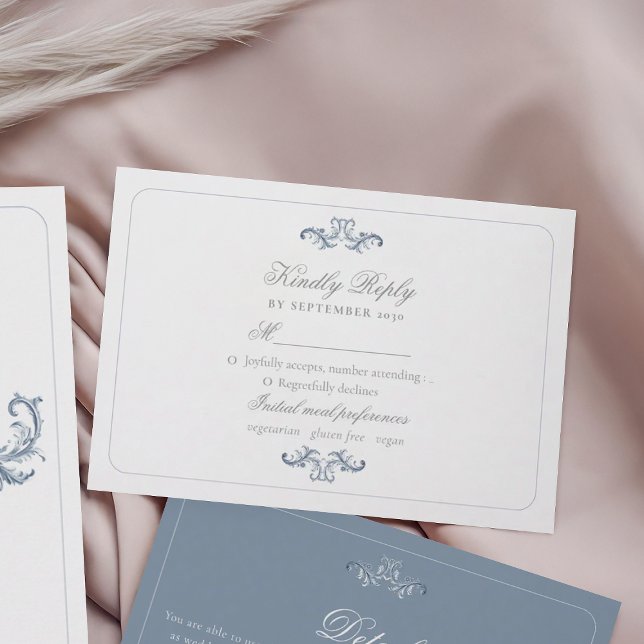 Cartons Réponse Mariage Bleu Poussiéreux Classique (Créateur téléchargé)