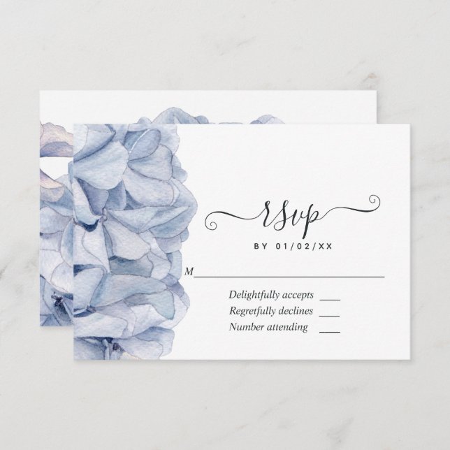 Cartons Réponse Mariage Blue Hydrangeas (Devant / Derrière)