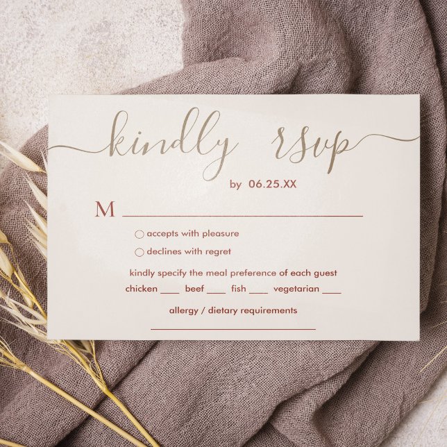 Cartons Réponse Mariage Boho Avec Élégant Script Et Choix De Repas (Créateur téléchargé)