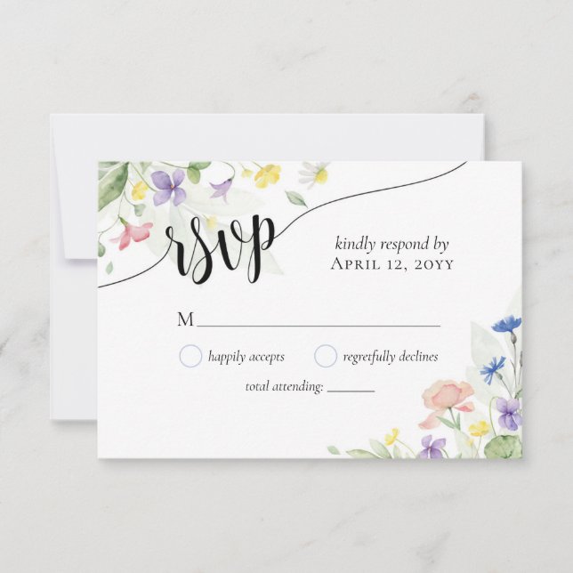 Cartons Réponse Mariage Boho Fleur sauvage simple et élégant (Devant)