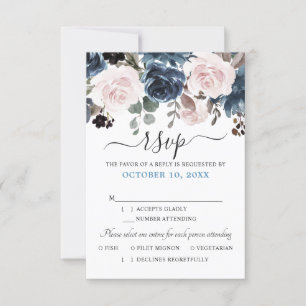 Cartons Réponse Mariage botanique bleu pâle rose rose