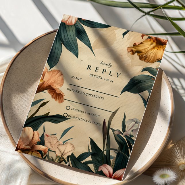 Cartons Réponse Mariage Botanique Cuivré et Sombre (Créateur téléchargé)