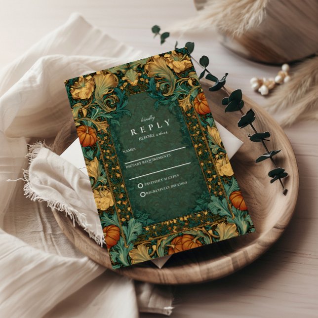 Cartons Réponse Mariage botanique d'automne d'or (Créateur téléchargé)