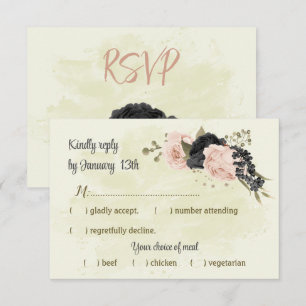 Cartons Réponse mariage botanique des fleurs rose vif noir