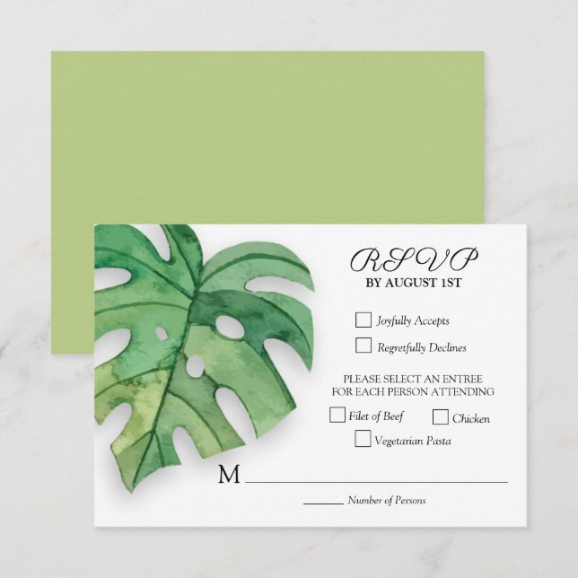 Cartons Réponse Mariage botanique du feuillage tropical (Devant / Derrière)