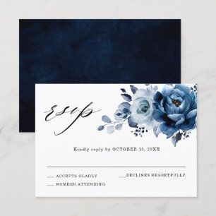 Cartons Réponse Mariage Botanique Floral Bleu Poussiéreux Ardoise 