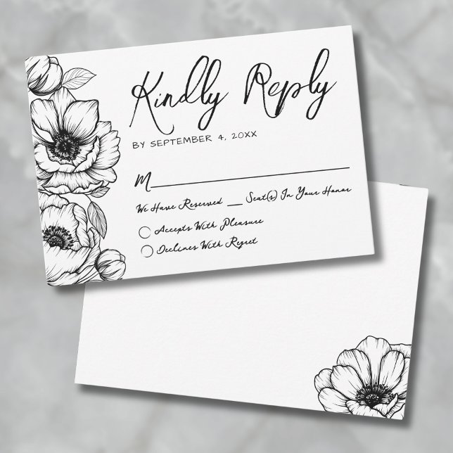 Cartons Réponse Mariage botanique floral tiré à la main (Hand Drawn Floral Whimsical Wedding RSVP Card )