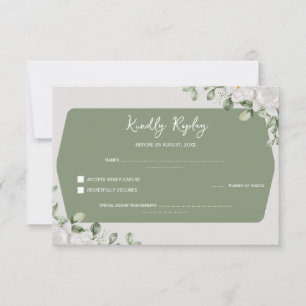 Cartons Réponse Mariage botanique floral vert sauge élégant blanc