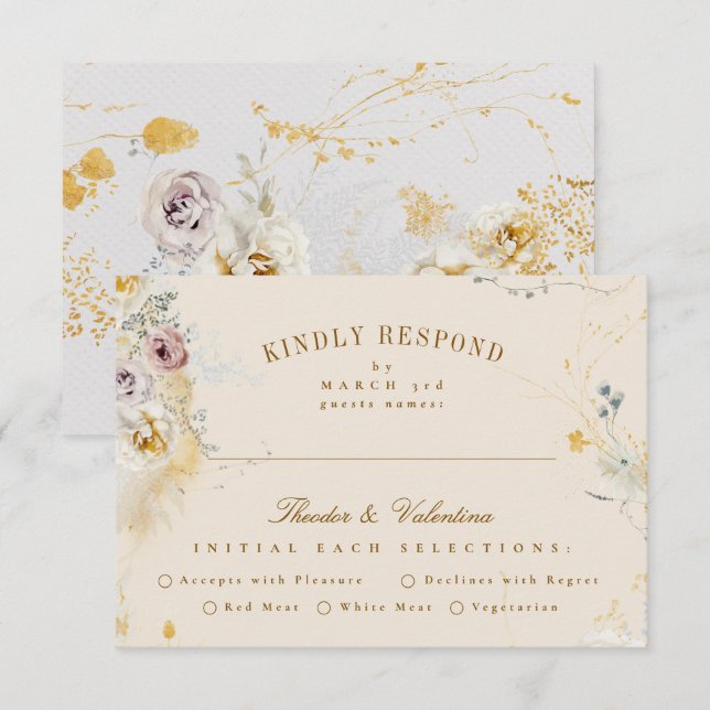 Cartons Réponse mariage botanique formel romantique enchanteur (Devant / Derrière)