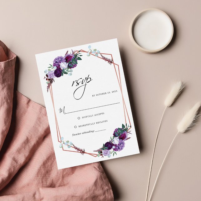 Cartons Réponse Mariage botanique géométrique floral violet (Créateur téléchargé)