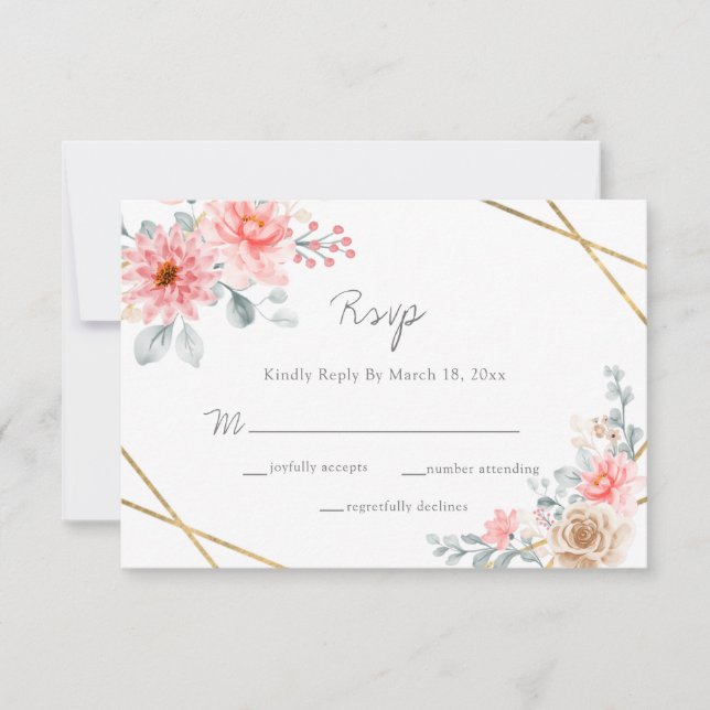 Cartons Réponse Mariage botanique géométrique rose pâle (Devant)