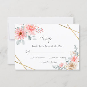 Cartons Réponse Mariage botanique géométrique rose pâle