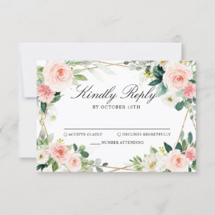 Cartons Réponse Mariage botanique géométrique rose pâle