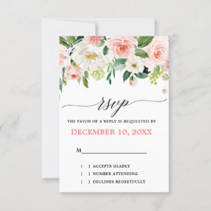 Cartons Réponse Mariage botanique moderne aux fleurs roses bleues