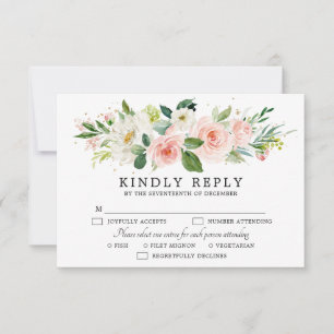 Cartons Réponse Mariage botanique moderne aux fleurs roses bleues