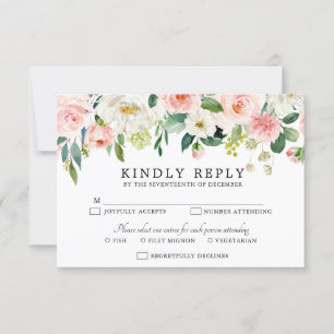 Cartons Réponse Mariage botanique moderne aux fleurs roses bleues