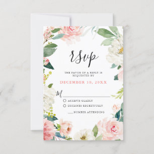 Cartons Réponse Mariage botanique moderne aux fleurs roses bleues
