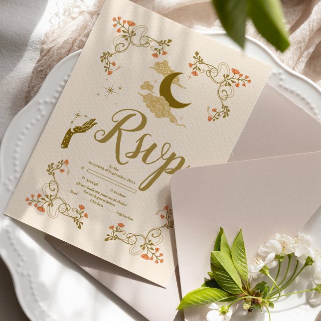 Cartons Réponse Mariage botanique mystique vintage (Créateur téléchargé)