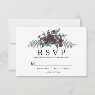 Cartons Réponse Mariage botanique rustique en Bourgogne et pin RSV