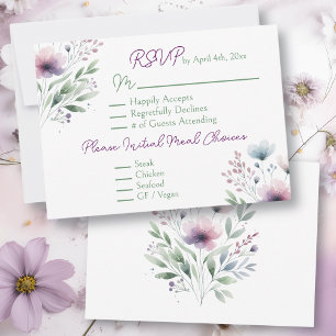 Cartons Réponse Mariage Botanique Vert Sauge et Pourpre Prune