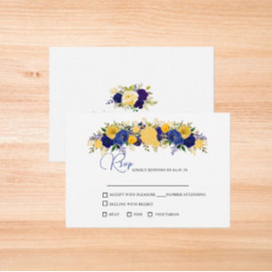 Cartons Réponse Mariage Bouquet Floral Navy & Or Jaunâtre