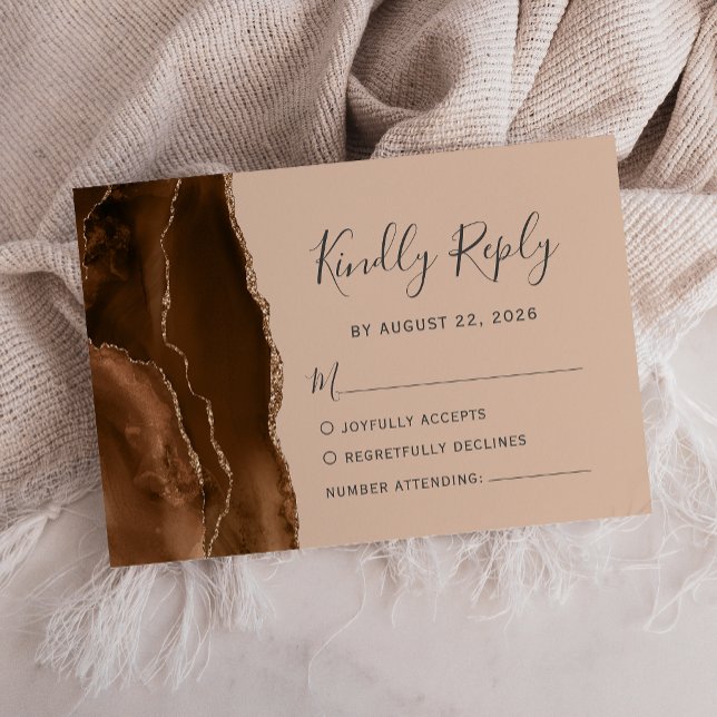 Cartons Réponse Mariage Brun Moka Agate Tan (Créateur téléchargé)