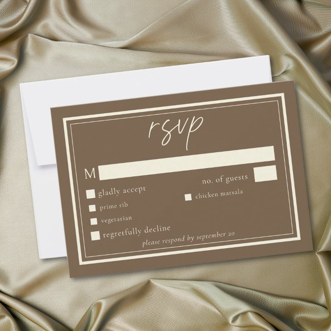 Cartons Réponse Mariage cadre minimaliste marron Cocoa (Cocoa Brown Minimalist Frame Wedding RSVP Card)