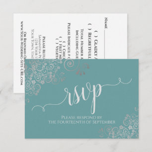 Cartons Réponse Mariage Calligraphie Élégante Frills Sarcelle & Ar