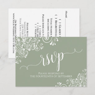 Cartons Réponse Mariage Calligraphie Élégante Vert Sauge Dentelle 
